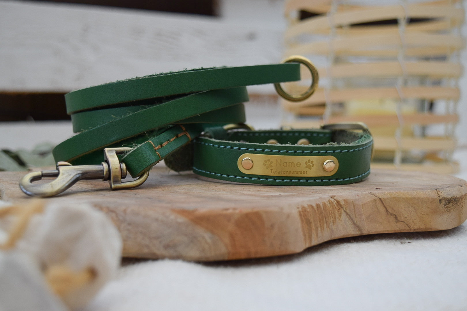 Premium Series Small Set - Halsband & Leine in Opalgrün