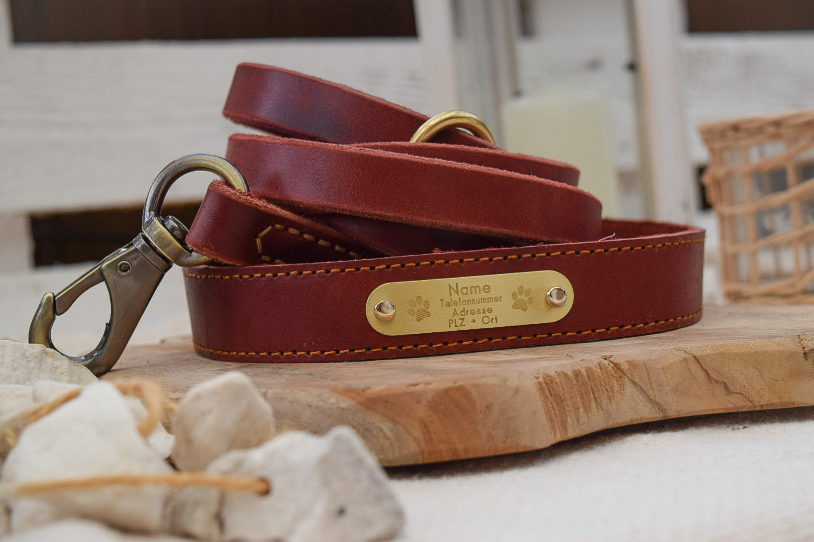 Premium Series Set - Halsband & Leine in Weinrot
