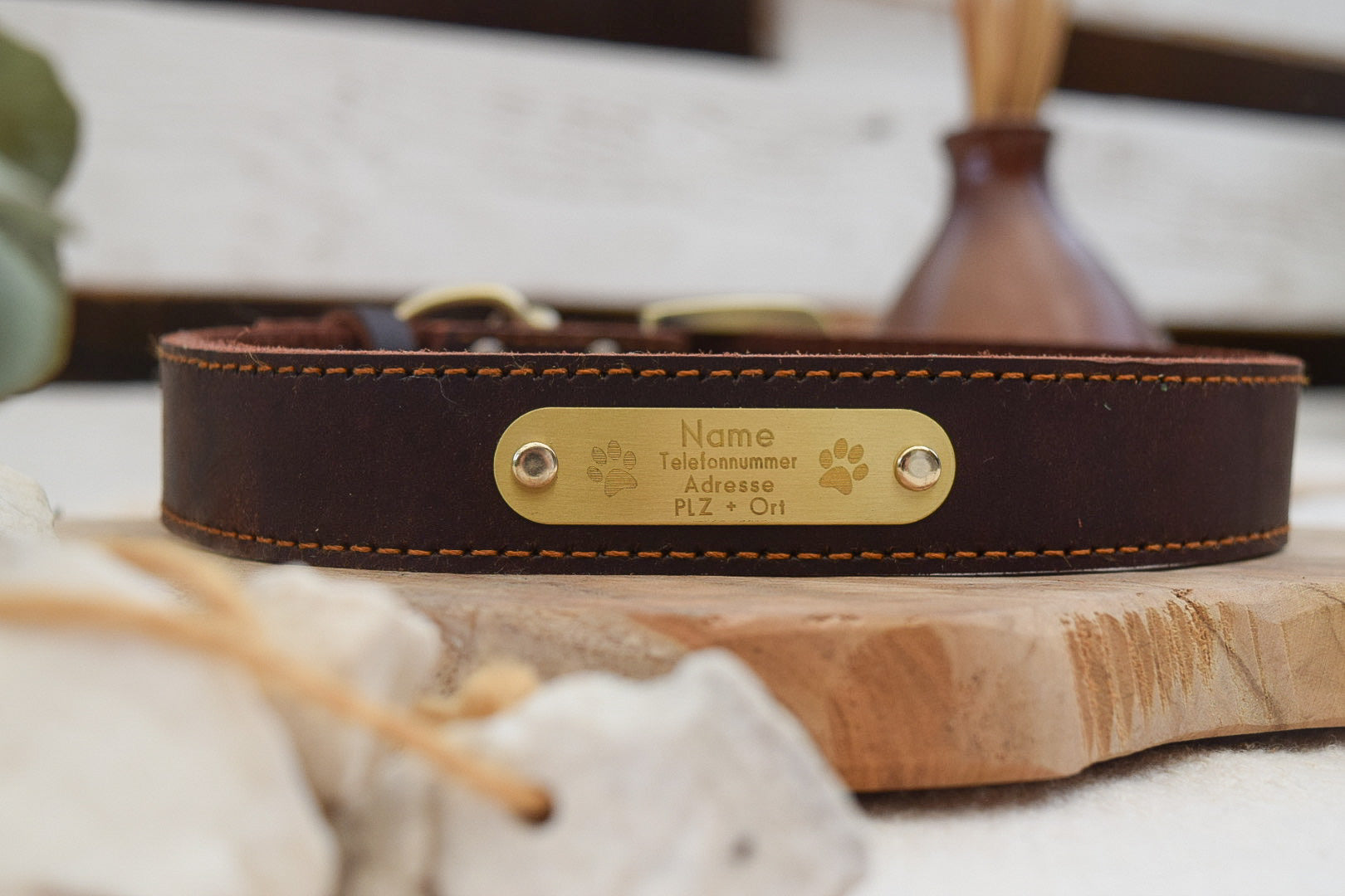 Premium Series Set - Halsband & Leine in Kastanie