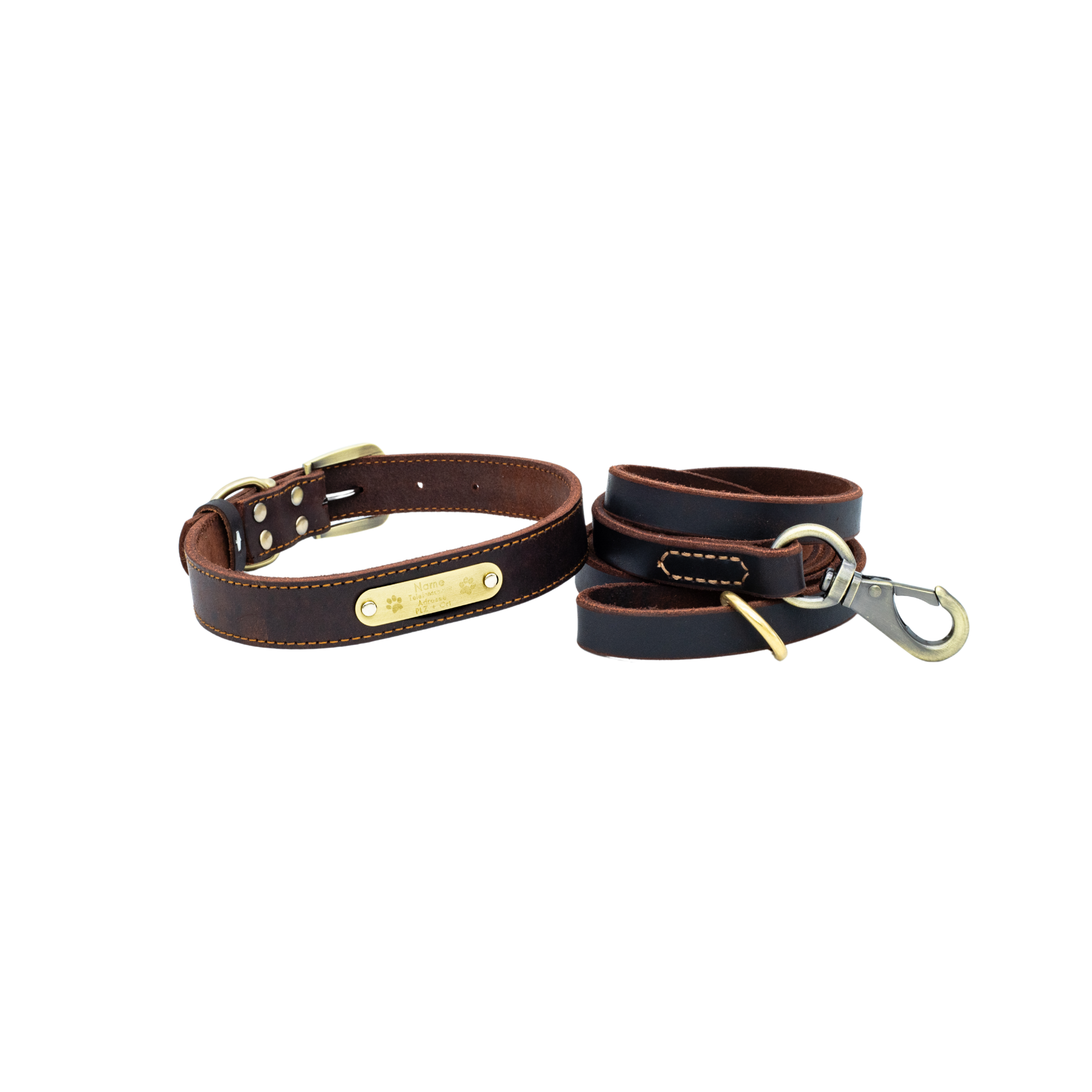 Premium Series Set - Halsband & Leine in Kastanie
