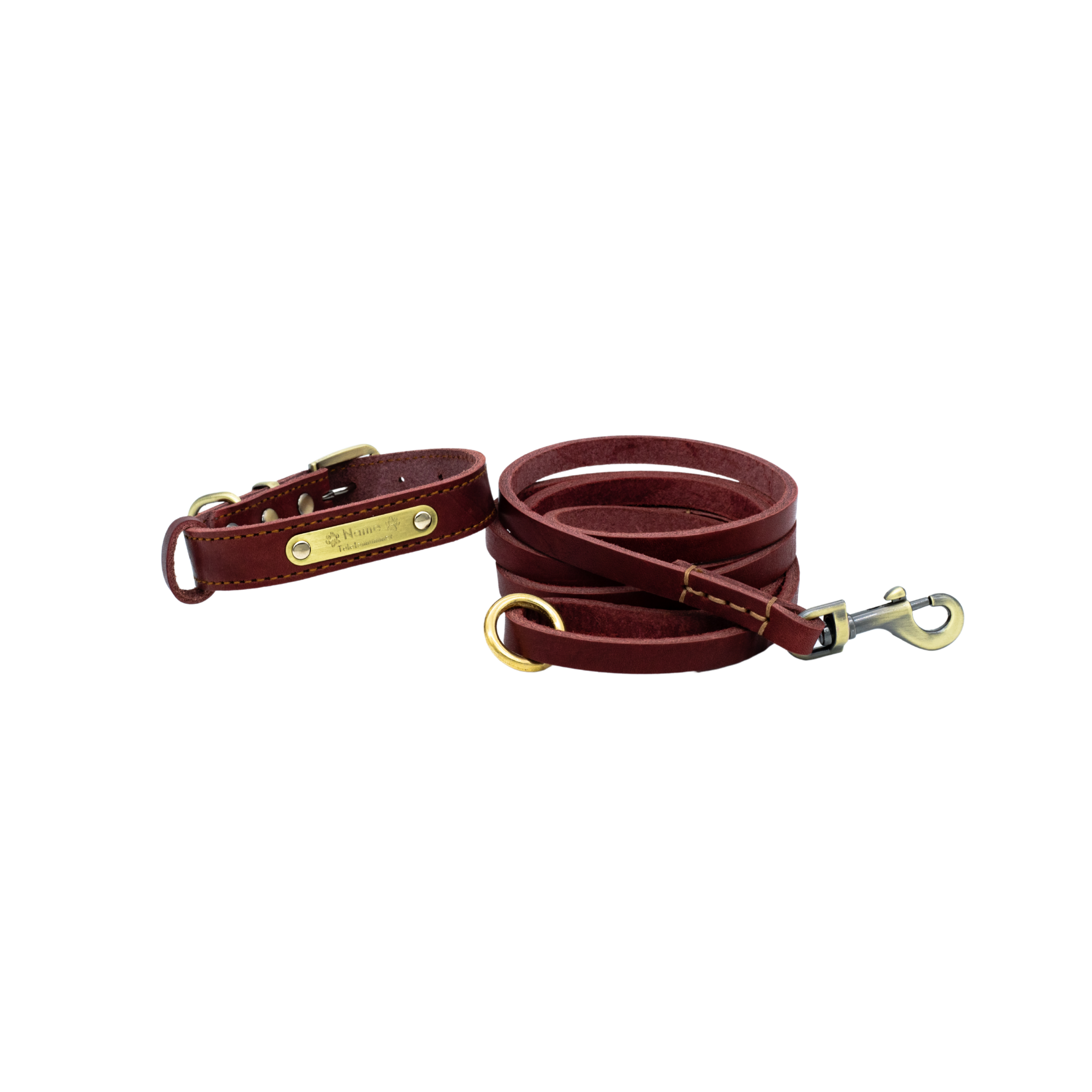 Premium Series Small Set - Halsband & Leine in Weinrot