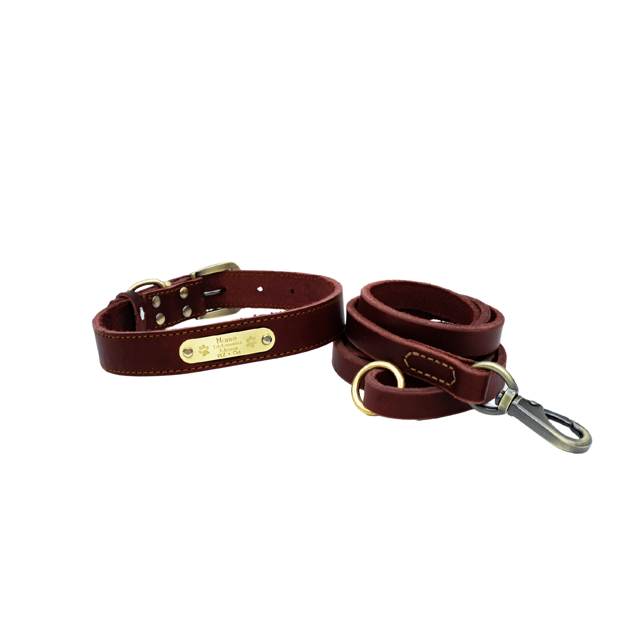Premium Series Set - Halsband & Leine in Weinrot